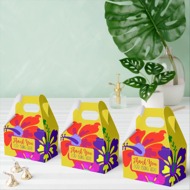 Bold Hibiscus Flowers Thank You Party Favour Boxes (Multiple)