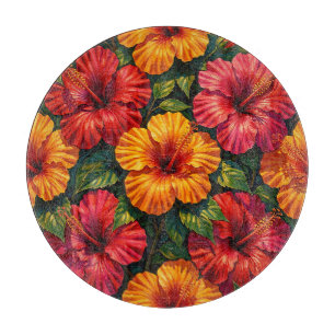 Bold Hibiscus Flowers Tropical Sunset Pattern Cutting Board