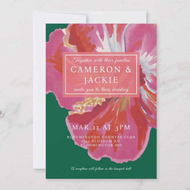 Bold Hibiscus Tropical Wedding  Invitation (Front)