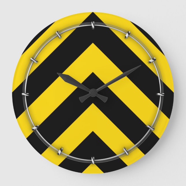 Bold Highway Traffic Bumble Bee Chevrons Large Clock (Front)