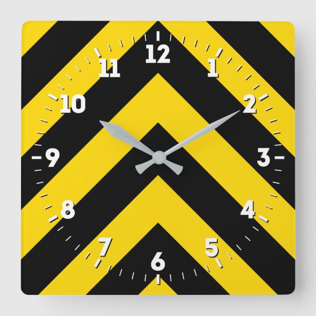 Bold Highway Traffic Bumble Bee Chevrons on a Square Wall Clock (Front)
