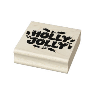 Bold Holly Jolly Typography with Festive Leaf Rubber Stamp