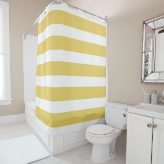 Bold Horizontal Cabana Striped Yellow Shower Curtain