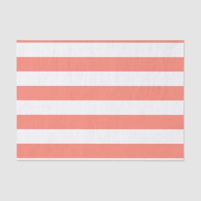 Bold Horizontal Coral and White Stripes Tissue Paper (Front)