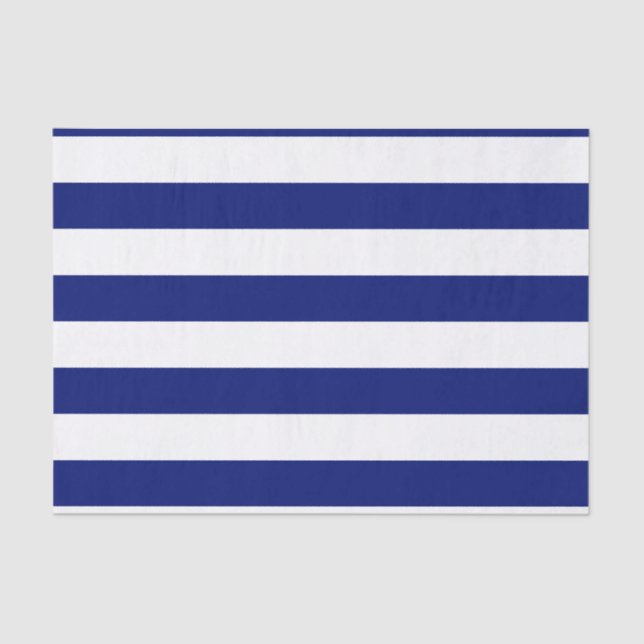 Bold Horizontal Navy and White Stripes Tissue Paper (Front)