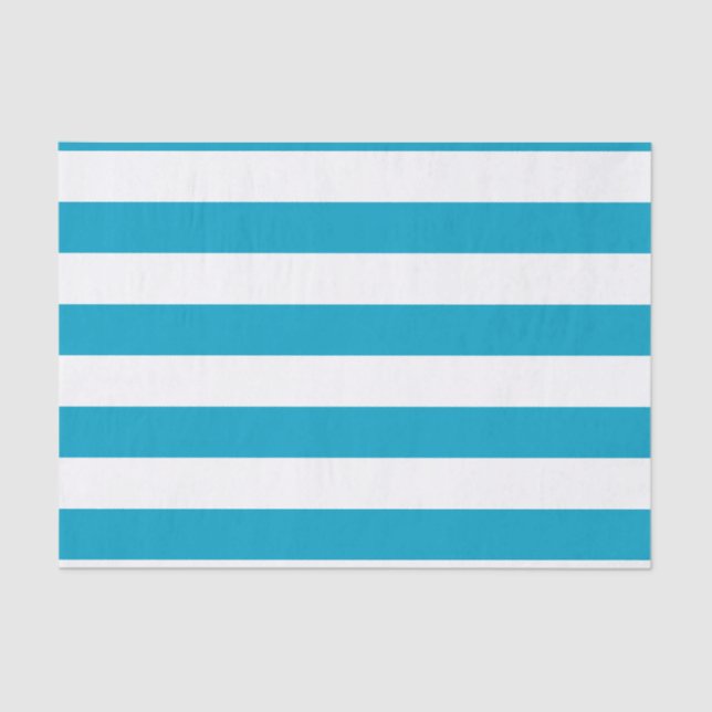 Bold Horizontal Teal and White Stripes Tissue Paper (Front)