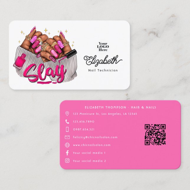 Bold Hot-Pink African American Salon Branding Business Card (Front/Back)