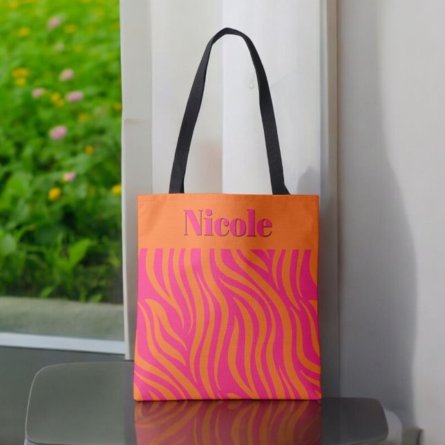 Bold Hot Pink and Orange Abstract with Name Tote Bag (Creator Uploaded)