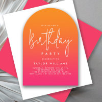 Bold Hot Pink and Orange Simple Minimal Birthday