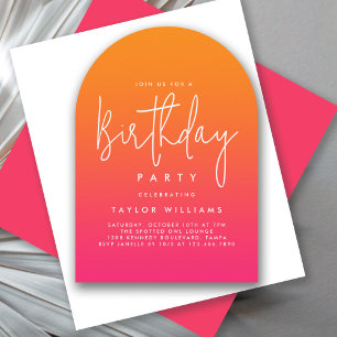 Bold Hot Pink and Orange Simple Minimal Birthday Invitation