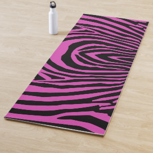 BOLD HOT PINK & BLACK ANIMAL PRINT STRIPE PATTERN YOGA MAT