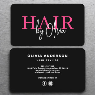 Bold Hot Pink Hair Stylist Modern Business Card