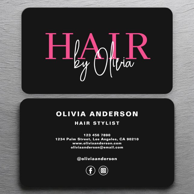 Bold Hot Pink Hair Stylist Modern Business Card (Creator Uploaded)