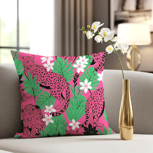 Bold Hot Pink Leopard Tropical Jungle Seamless Pat Cushion
