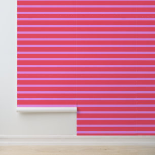 Bold Hot Pink - Magenta Horizontal Striped Pattern Wallpaper