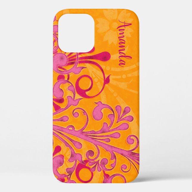Bold Hot Pink Orange Elegant Floral iPhone 6 case (Back)