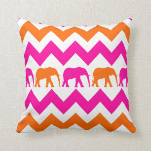 Bold Hot Pink Orange Elephants Chevron Stripes Cushion