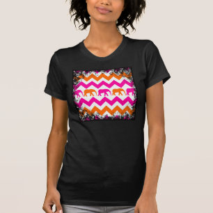 Bold Hot Pink Orange Elephants Chevron Stripes T-Shirt