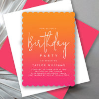 Bold Hot Pink Orange Ombré Simple Minimal Birthday