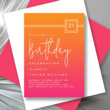 Bold Hot Pink Orange Simple Minimal 21st Birthday