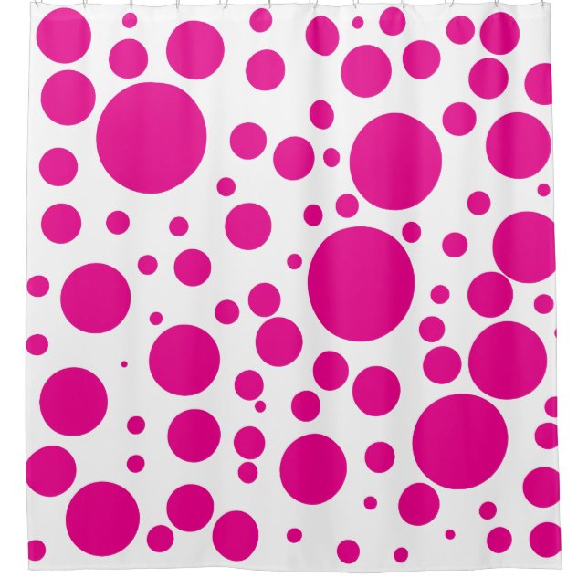 Bold Hot Pink Polka Dots Shower Curtain (Front)