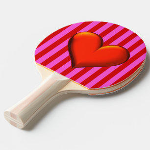 Bold Hot Pink, Red Stripes, Red Metallic Heart Ping Pong Paddle
