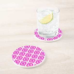 Bold Hot Pink Retro Chic Ikat Ogee Art Pattern Coaster