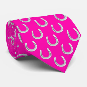 Bold Hot Pink & Silver Horseshoe Derby Tie