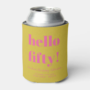 Bold Hot Pink Yellow Modern 50th Birthday Custom Can Cooler
