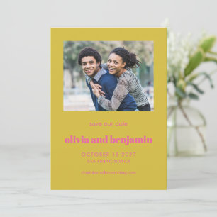 Bold Hot Pink Yellow Typography Modern Photo Save The Date