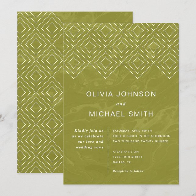 Bold Hues Chartreuse Marble Wedding Invitation (Front/Back)