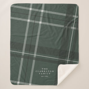 Bold hunter green plaid personalised family sherpa blanket