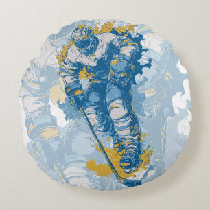 Bold Ice Hockey Mascot Winter Sports Round Cushion