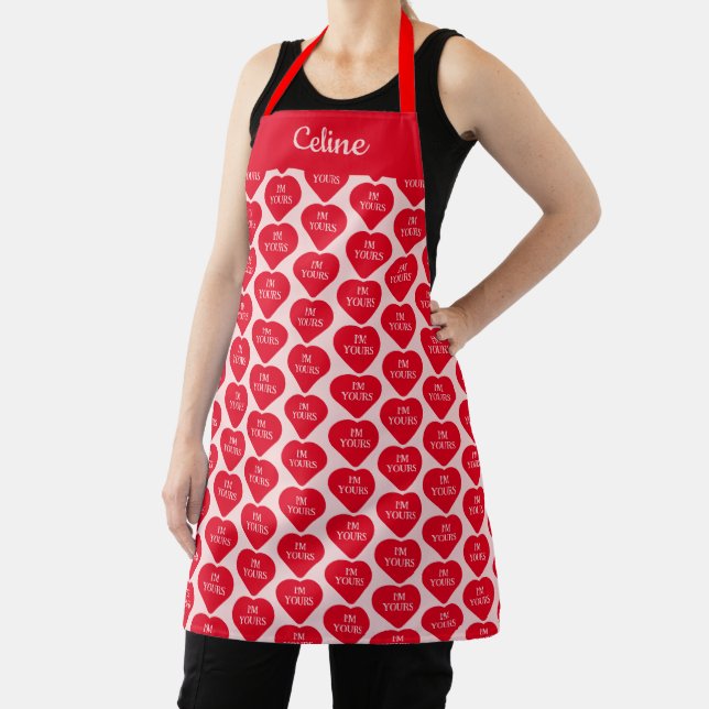 Bold Im Yours Heart Design in Red and Pink Apron (Insitu)