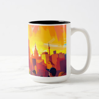Bold Impressionistic Cityscape Two-Tone Coffee Mug