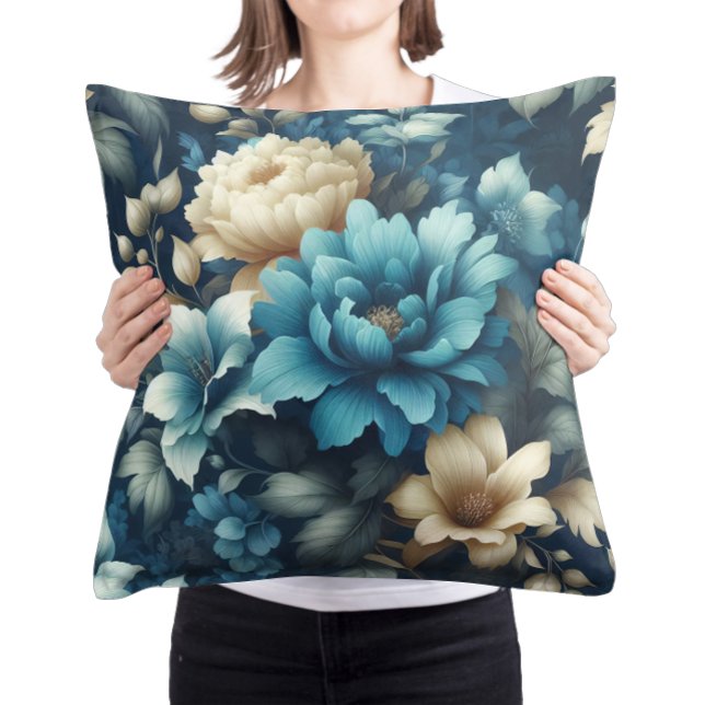 Bold in Blue & Delicate Cream Florals  Cushion (Creator Uploaded)