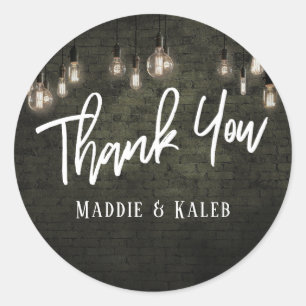 Bold Industrial Bricks w/ Edison Lights Thank You Classic Round Sticker