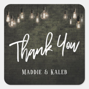 Bold Industrial Bricks w/ Edison Lights Thank You Square Sticker