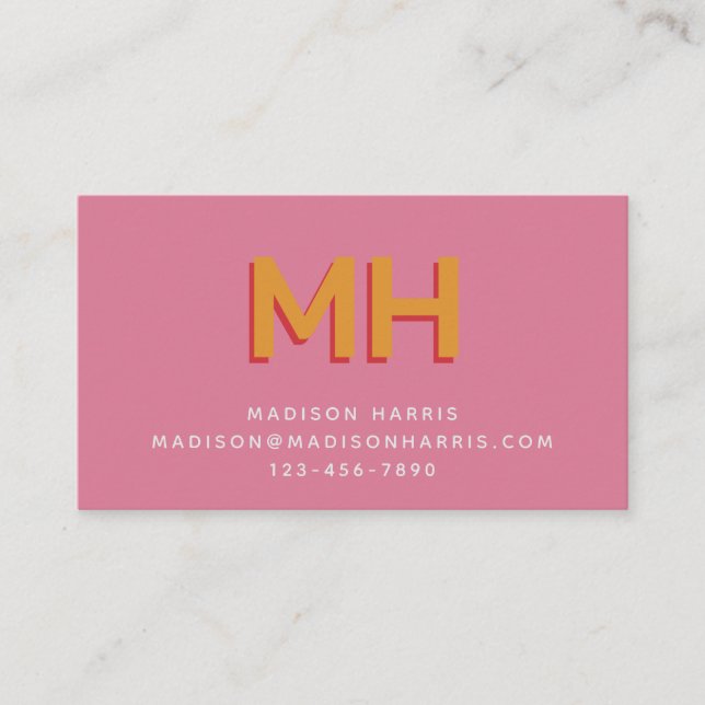 Bold Initial Minimalist Classic Retro Pink Business Card (Front)