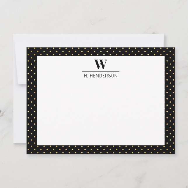 Bold Initial Monogram Faux Gold Note Card (Front)
