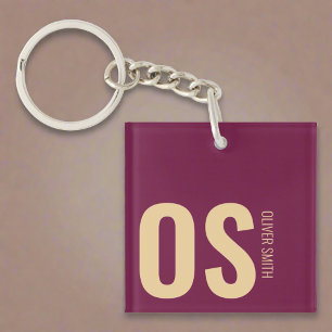 Bold Initial Monogram Name Burgundy Girly  Key Ring