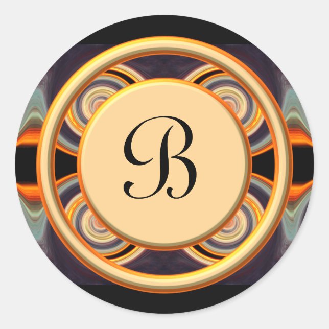 Bold Initial Monogrammed Art Round Sticker (Front)
