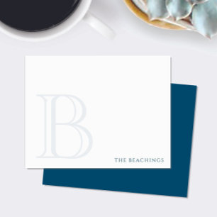 Bold Initial Navy Blue Classic Family Stationery Card