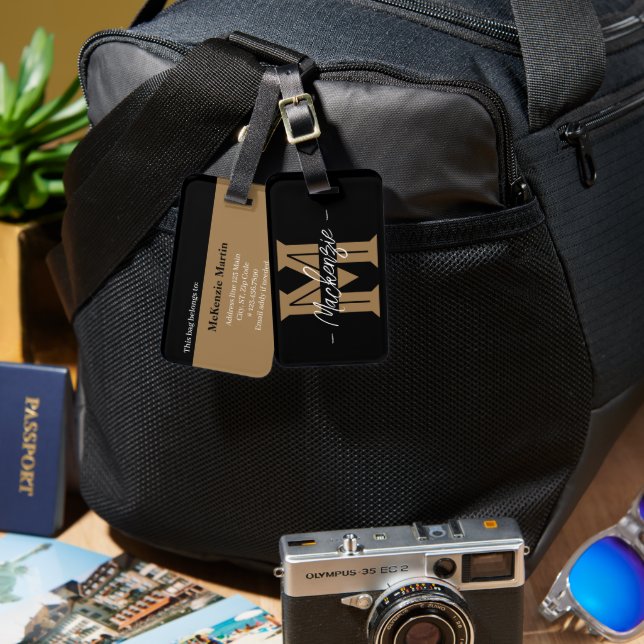 Bold Initial Personalized Name Monogram Luggage Tag (Front & Back)