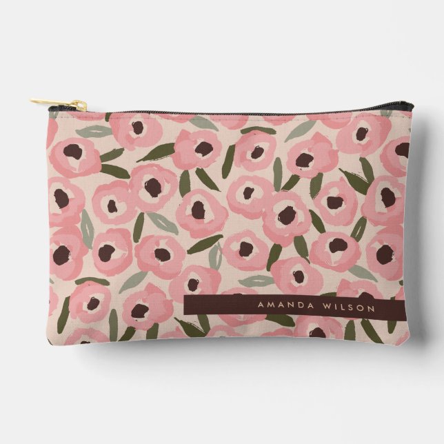 Bold Inky Floral Pattern | Hand-Drawn Botanical Accessory Pouch (Front)