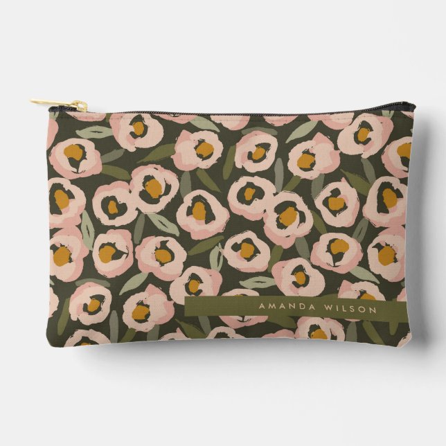 Bold Inky Floral Pattern | Hand-Drawn Botanical Accessory Pouch (Front)