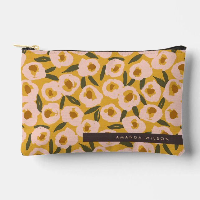 Bold Inky Floral Pattern | Hand-Drawn Botanical Accessory Pouch (Front)