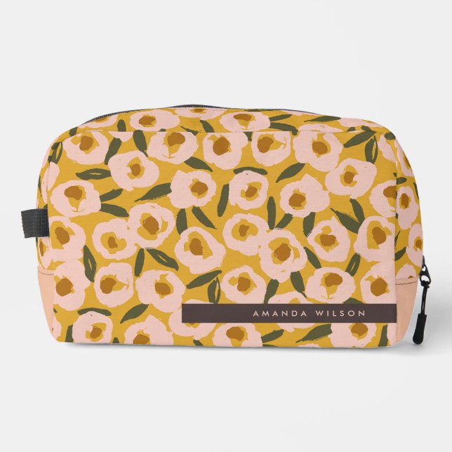 Bold Inky Floral Pattern | Hand-Drawn Botanical Dopp Kit (Front)