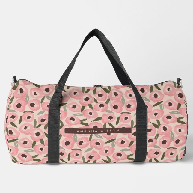 Bold Inky Floral Pattern | Hand-Drawn Botanical Duffle Bag (Front)