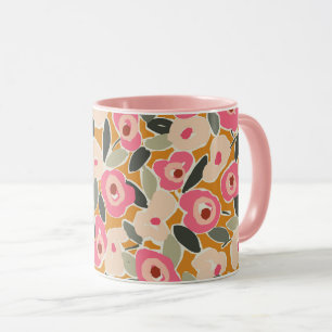 Bold Inky Floral Pattern Hand-Drawn Botanical Mug